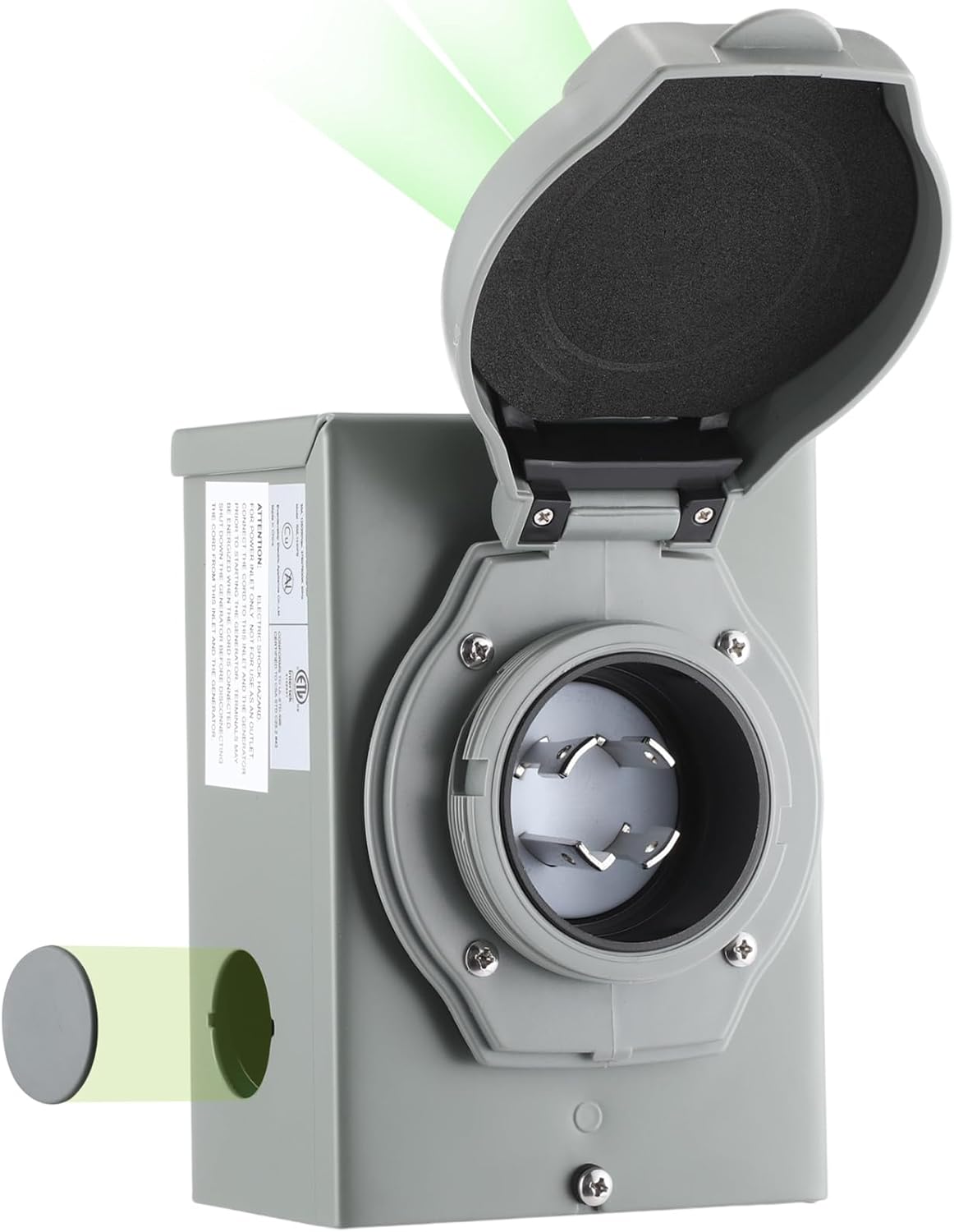 Kanayu Pre-drilled 30 Amp Generator Inlet Box, Nema L5-30p 3-Prong Locking Generator Plug, Outdoor Weatherproof Heavy Duty Power Box with LED Indicator, 125/250 Volts, 7500 Watts, Etl Listed