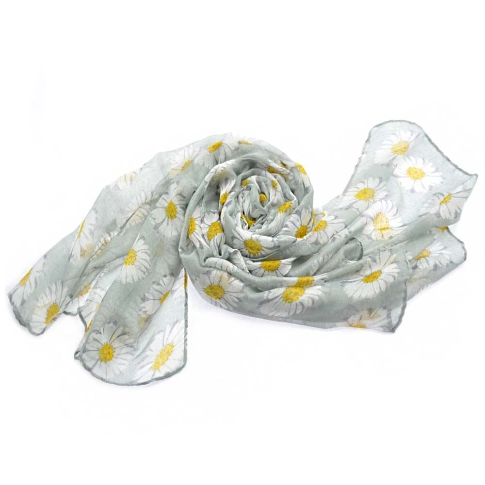 Cloud9BasicDaisy Print, Large Viscose Scarf, Grey