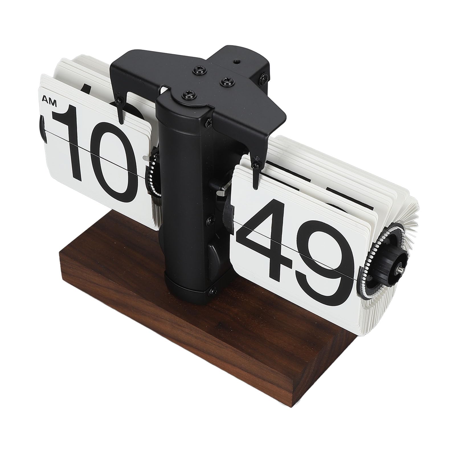 Retro Flip Clock Zegar Przerzutowy 12h, Stal Nierdzewna 304, PVC, Czarny Orzech, Automatyczny Mechanizm, Duże Liczby