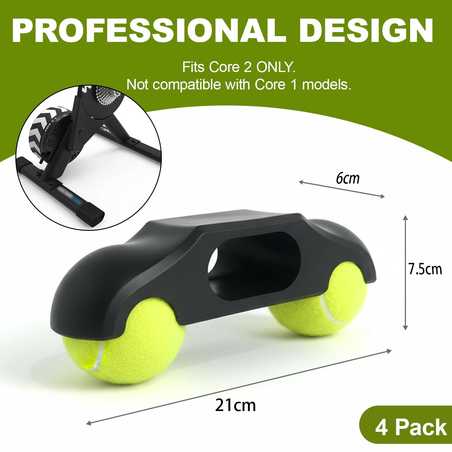 4 Stück Rocker-Platten-Füße, tragbarer Wippplatten-Fahrradtrainer,Indoor Cycling Snap Rocker Feet Adapter, für den Wahoo Kickr Core 2 Rollentrainer, mit 8 Tennisbällen