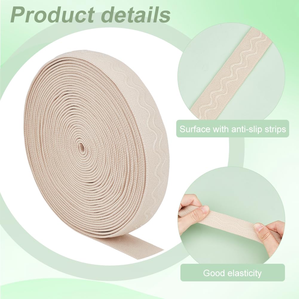 BENECREAT Fascia Elastica Antiscivolo In Silicone Bianco Antico 26mm 9.14m, Doppie Strisce di Elastico Antiscivolo, Cinghie Elastiche per Fai Da Te, Cucito, Artigianato, Sport