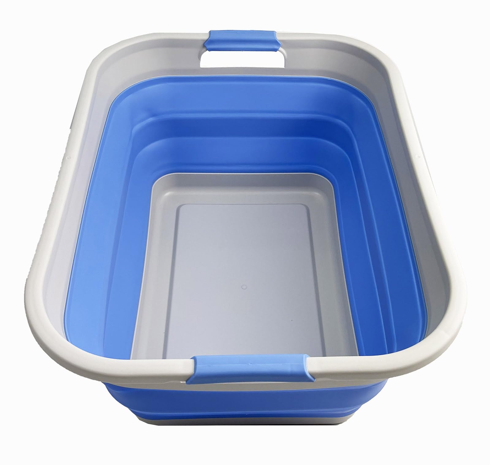 SAMMART 41L Collapsible Plastic Laundry Basket-Foldable Pop Up Storage Container/Organizer-Portable Washing Tub-Space Saving Hamper, Water capacity 32L (Grey/Little Boy Blue)