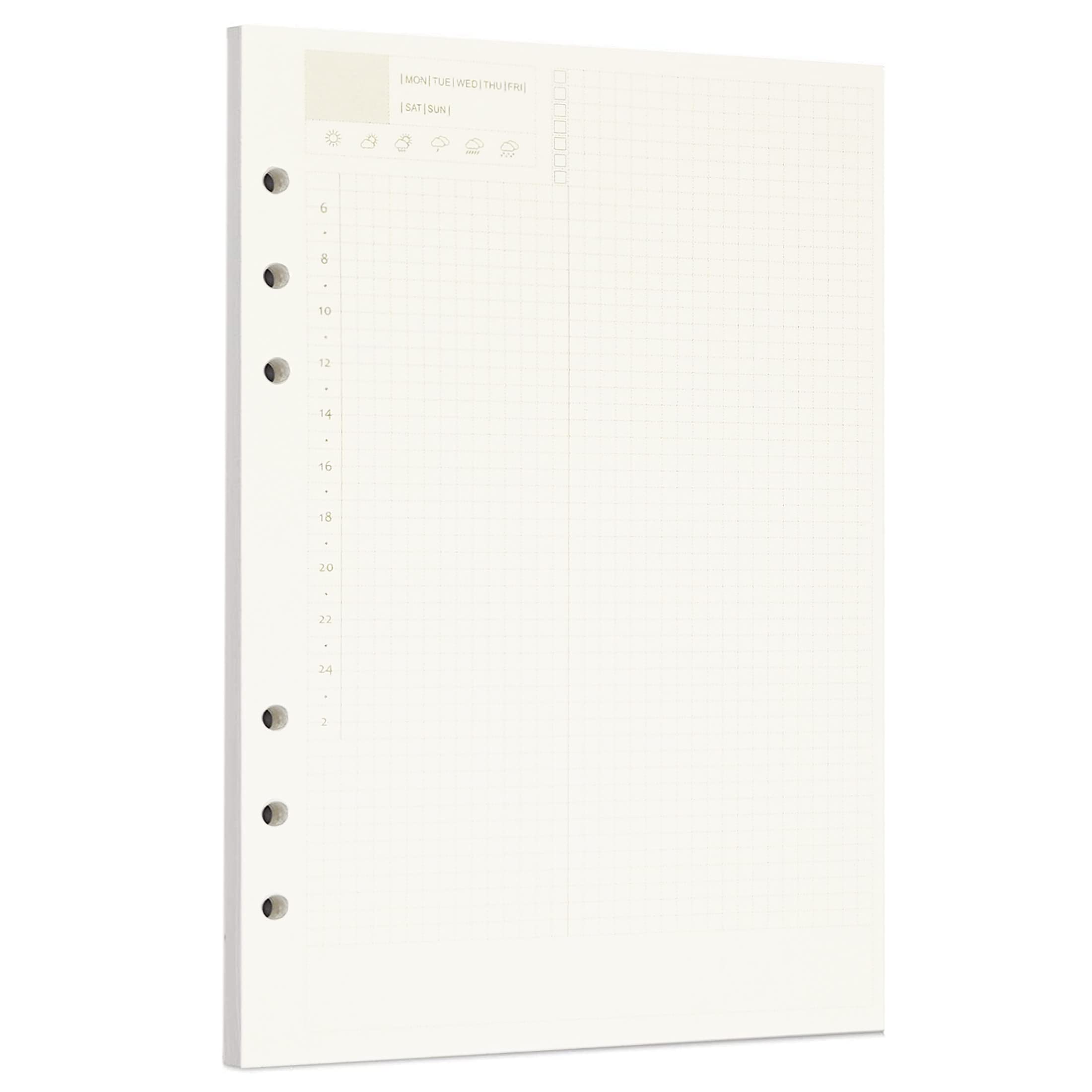 Zelten 1 Pack A5 45 Sheets/90 Pages Daily PlannerLoose Leaf Punched Paper Refills Paper for 6 Hole Binder Personal Organizer Diary Notebook Refillable
