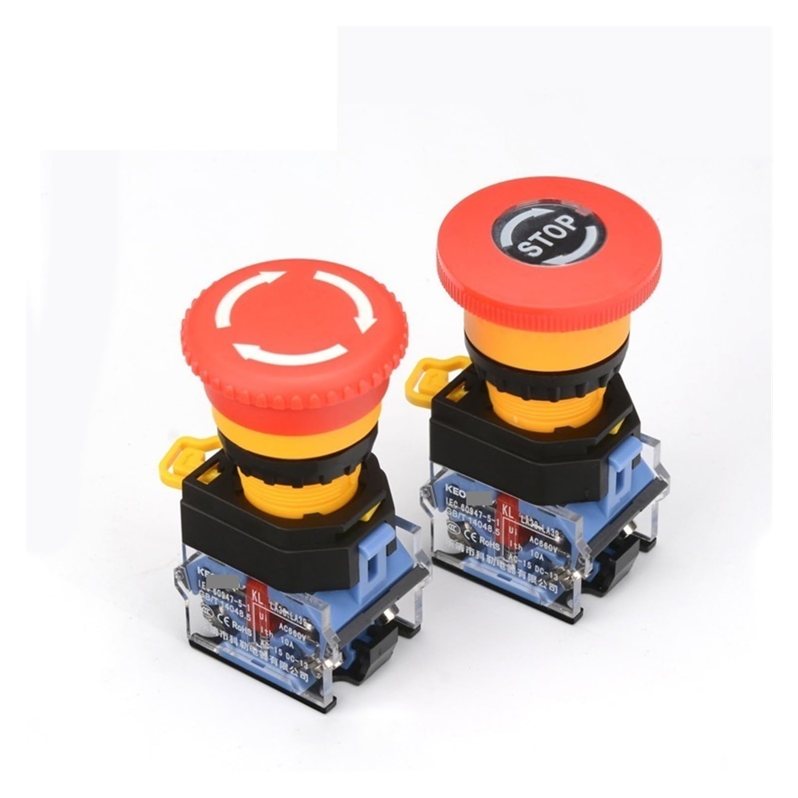 Interruptor de Paro de Emergencia, Interruptor pulsador de Parada de Emergencia LA38A-11ZS Rojo 22 mm 1NO 1NC / 2NC(2NC)