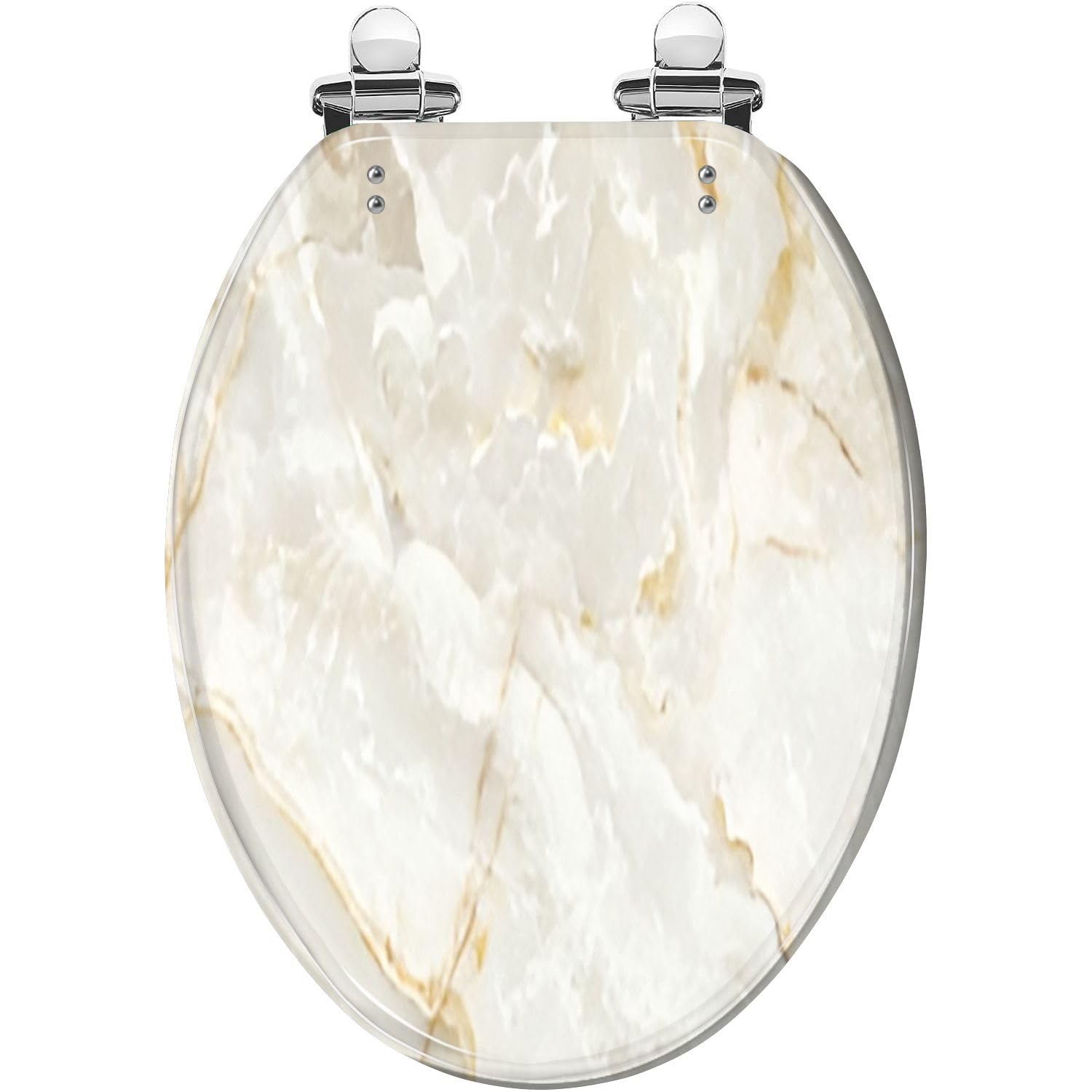 Brown Marble Texture Elongated Toilet Seat Stone Resin Slow Close Quick-Release Hinges Easy Clean 18.5x14.5(Multi6)