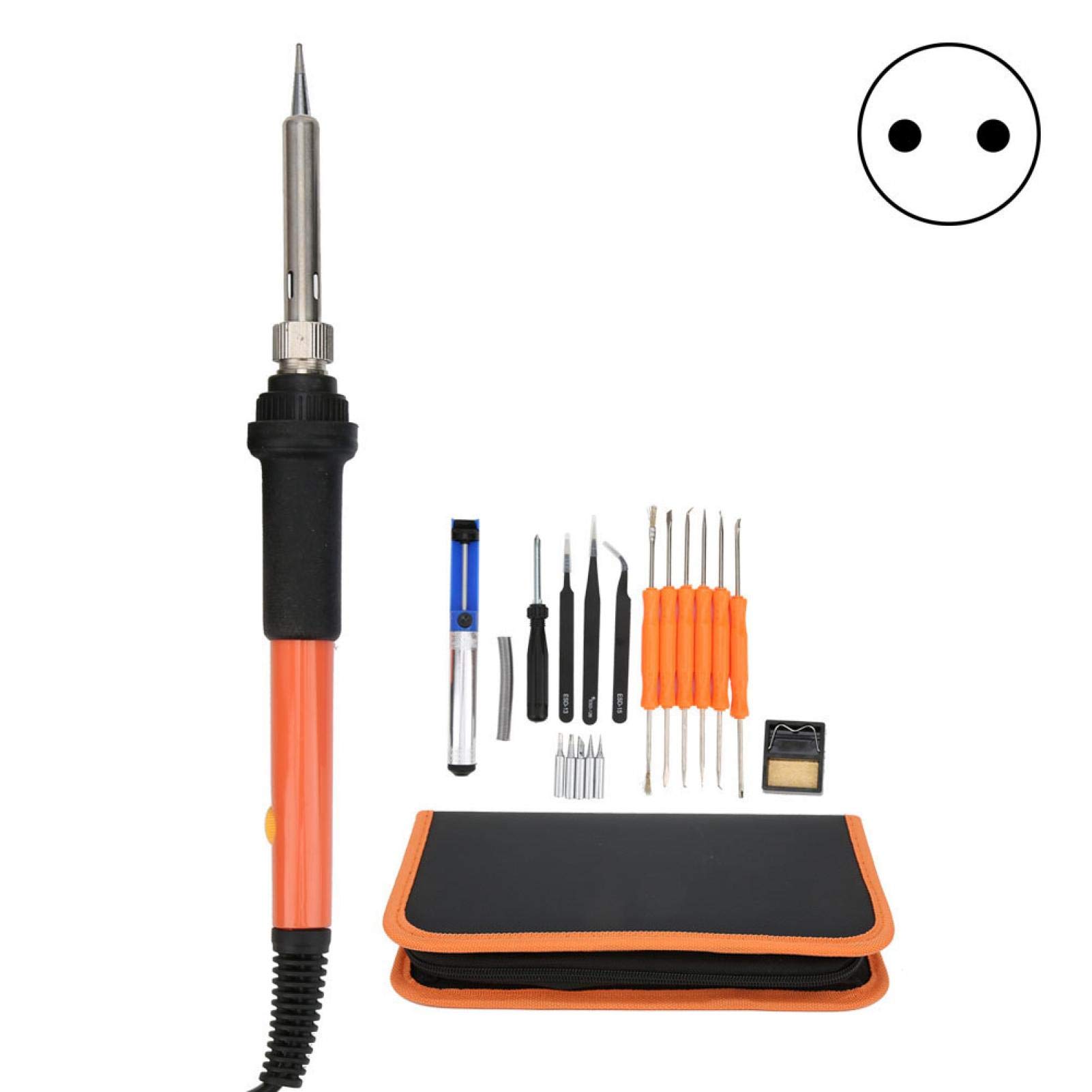 Kit saldatore 20 pezzi Set saldatore elettrico Temperatura regolabile senza interruttore Strumenti di saldatura Supporto per saldatore, stoppino, pinzette(Spina UE AC220V)