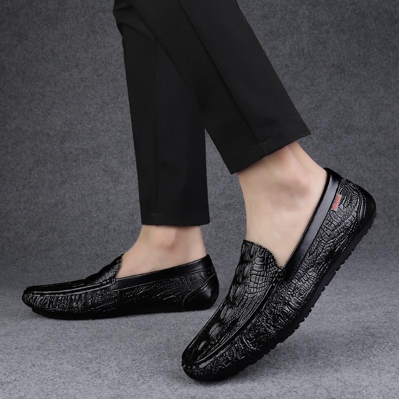 Men's Loafers Square Toe Crocodile Print Faux Leather Moccasins Shoes Flexible Flat Heel Comfortable Wedding Party Slip-ons4
