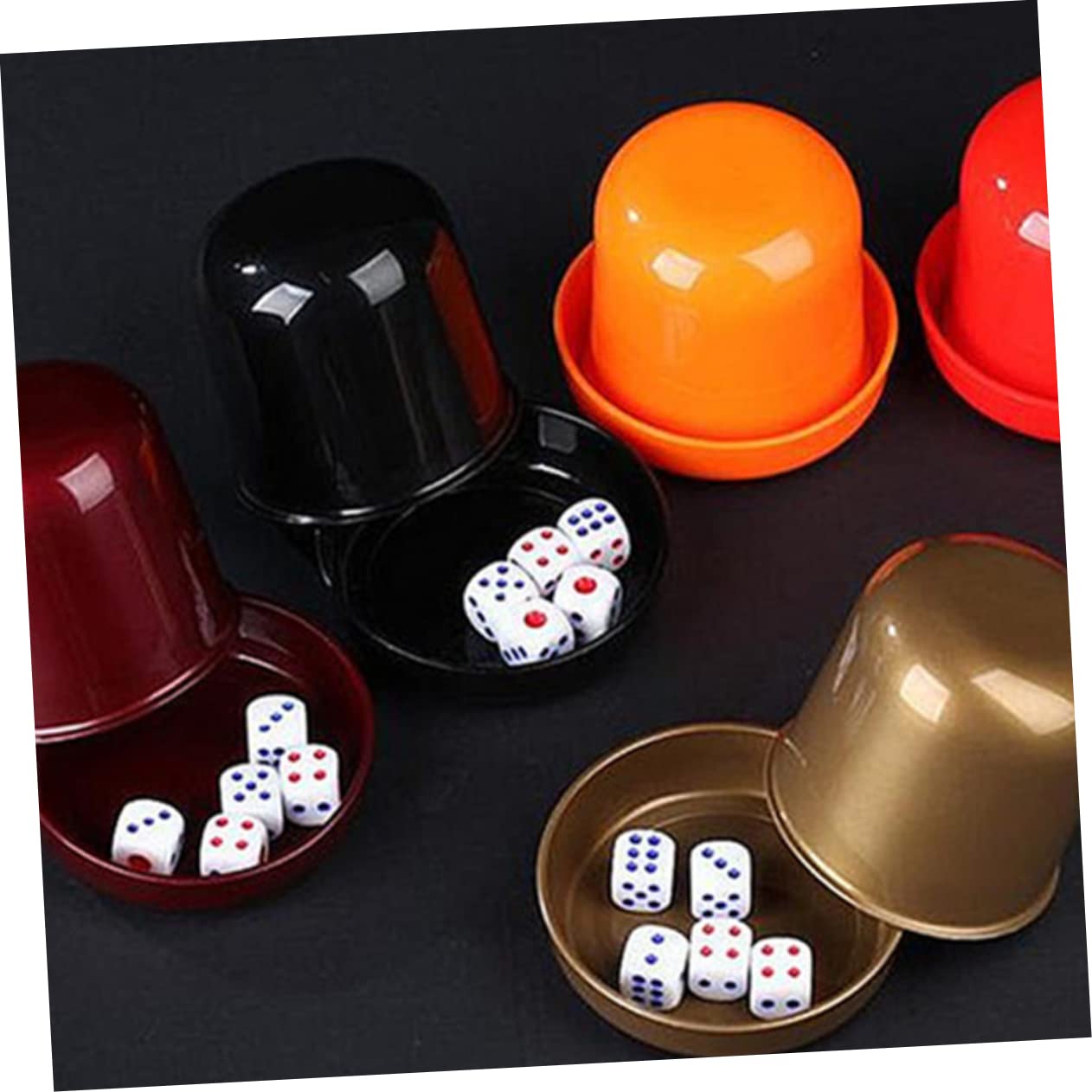 INOOMP 5set Di Dadi Da Gioco Con Bicchieri Spessi Resistenti Alle Rotture Scatola Anticheating Trasparente Per Giochi Da Tavolo Ktv Colori Nero Rosso Arancione Oro e Perla