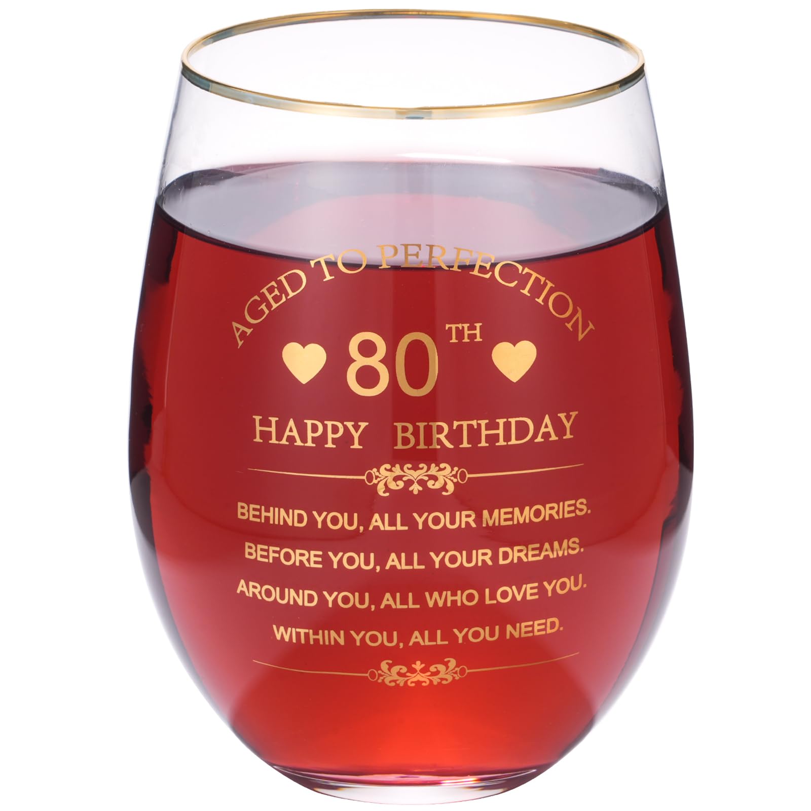 landskykit Inspirational 1946 80th Birthday Gifts for Women Men 15oz Wine Tumbler Red Wine Glass Cup Behind You All Your Memories Before You All Your Dreams 80 Years Old Birthday Present (80th)
