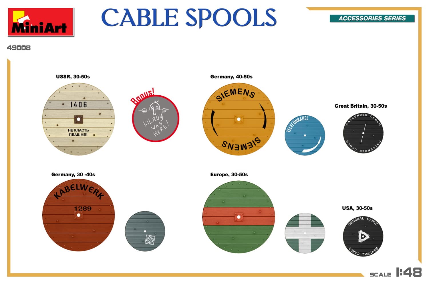 Miniart 1:48 - Cable Spools, Molded Color - Image 4