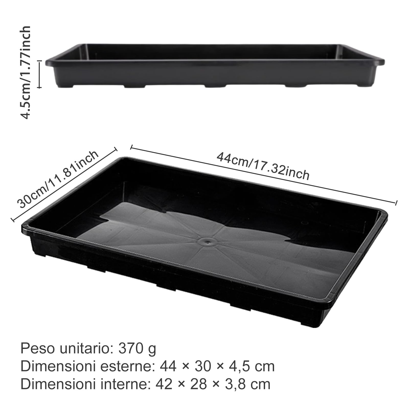 BeGrit 5 Pezzi Vassoi Semina Plastica 44 x 30 x 4,5 cm Germinazione Semina Vaschette Grande Semenzaio vassoio per microgreens rettangolari semi in plastica per Serra Idroponica Giardino Verdura Frutta