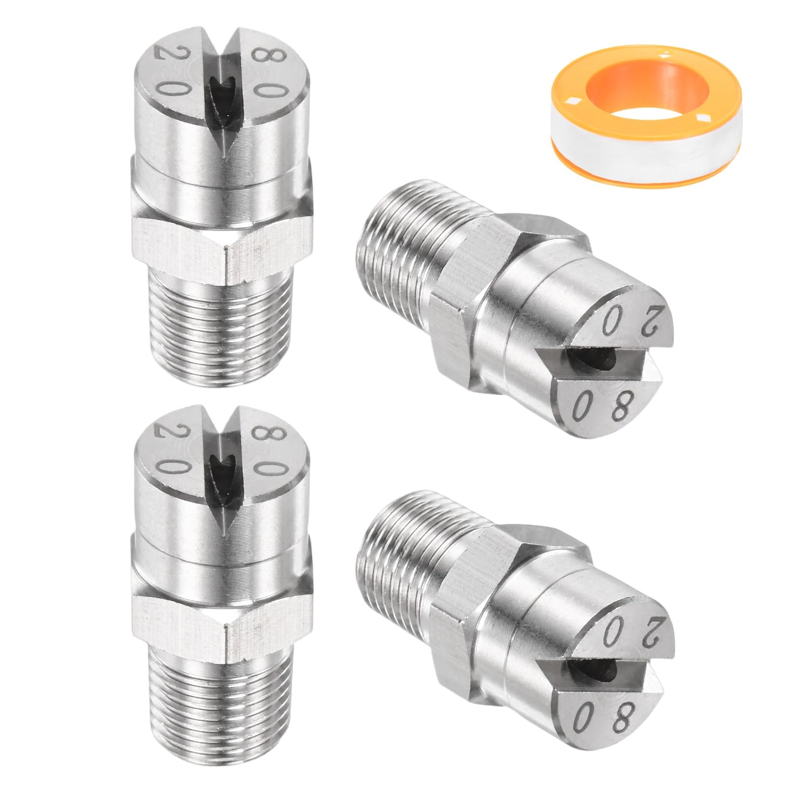 TIXIPEM 1/8" BSP Male 80 Degree Flat Fan Spray Tip [5PCS] - Pressure Washer Nozzles Cleaner Nozzle with Sealing Tape Used for Water Guns - [Stainless Steel-2.8MM Orifice]