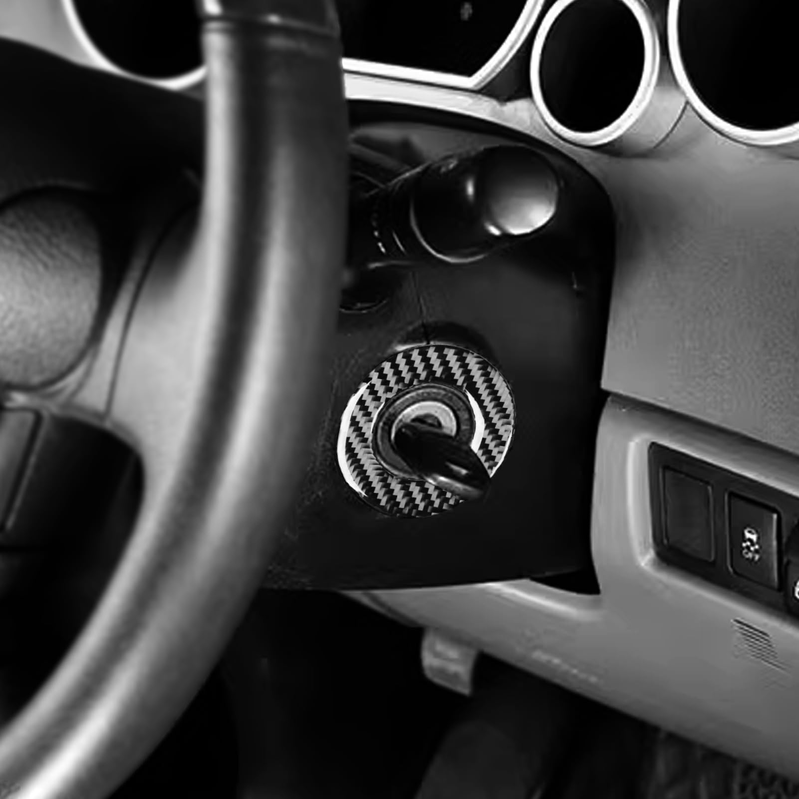 Car Interior Accessories Ignition Switch Ring Carbon Fiber Trim Sticker Compatible with Toyota Tundra 2007 2008 2009 2010 2011 2012 2013