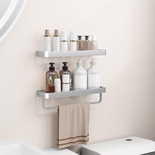 Miniatura 47 de Danpoo Estantes de baño flotantes negros de 16 pulgadas con toallero, estante de pared de vidrio templado transparente, paquete de 2 unidades, Negro