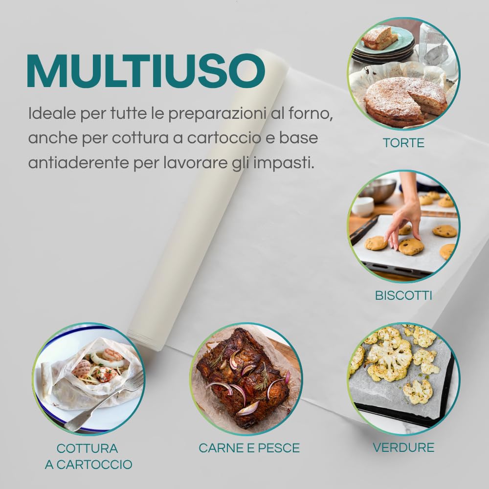 Palucart carta forno 50 m larghezza 33 cm antiaderente carta per cucina (9 rotoli)