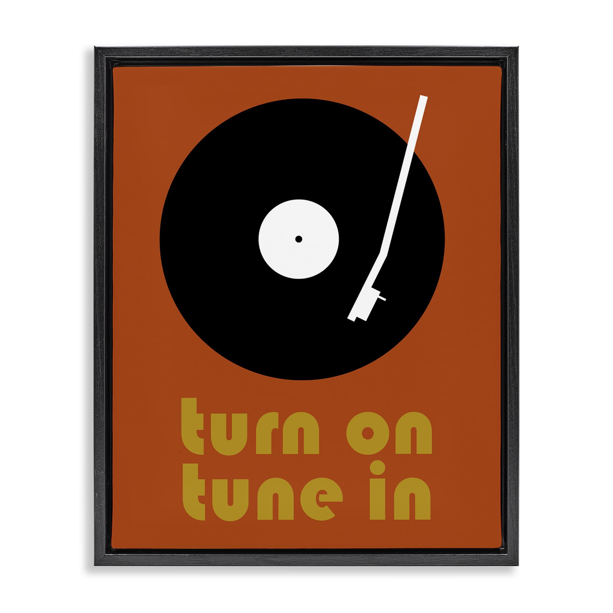 Stupell Industries Jet Black (Matte) 'Turn On Tune In', Floating Frame Canvas Art, Black, 25 X 31 Inches, Easy To Hang And Sturdy, Made In Usa, By Tom Quartermaine