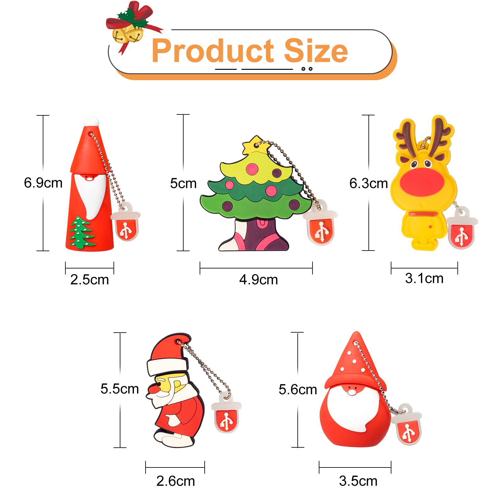 5 pezzi 32GB USB Pen Drive Penna Usb Porta Chiavette Usb Chiave Usb Babbo Natale Alce Carino USB Serie di Natale Regali per i bambini Supporta PC Tablet portatile(5 * 32GB,Natale)