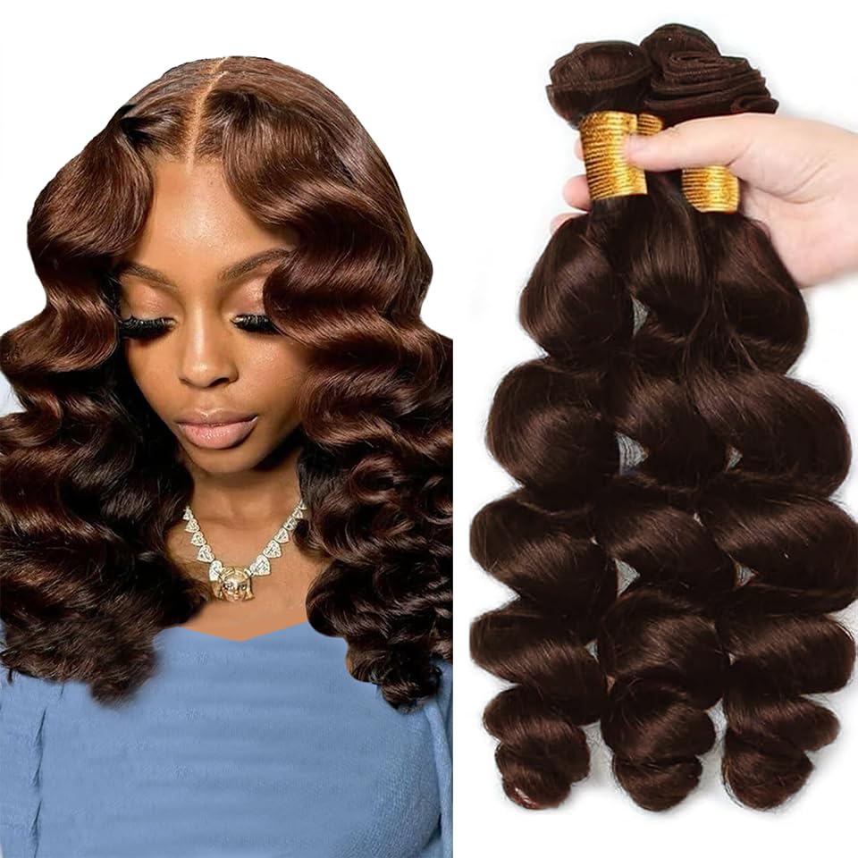 #4 Chocolate Bundles Human Hair Brown Loose Deep Wave Bundles 20 20 20 Inch Unprocessed Brazilian Virgin Hair 3 Bundle 50 Gram Per Bundle Deals Quick Weave Hair Extensions