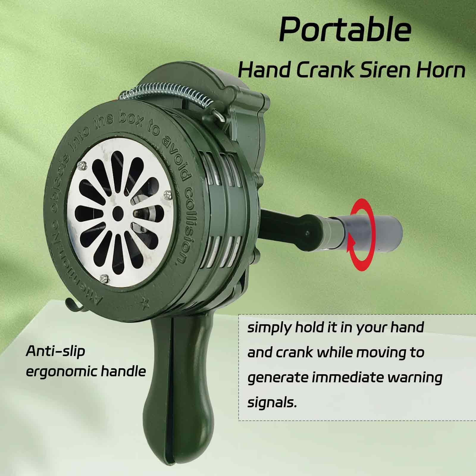 Sirena de mano Air Raid de aleación de aluminio de 110 dB, manivela de 110 dB, alarma de emergencia manual para supervivencia y seguridad