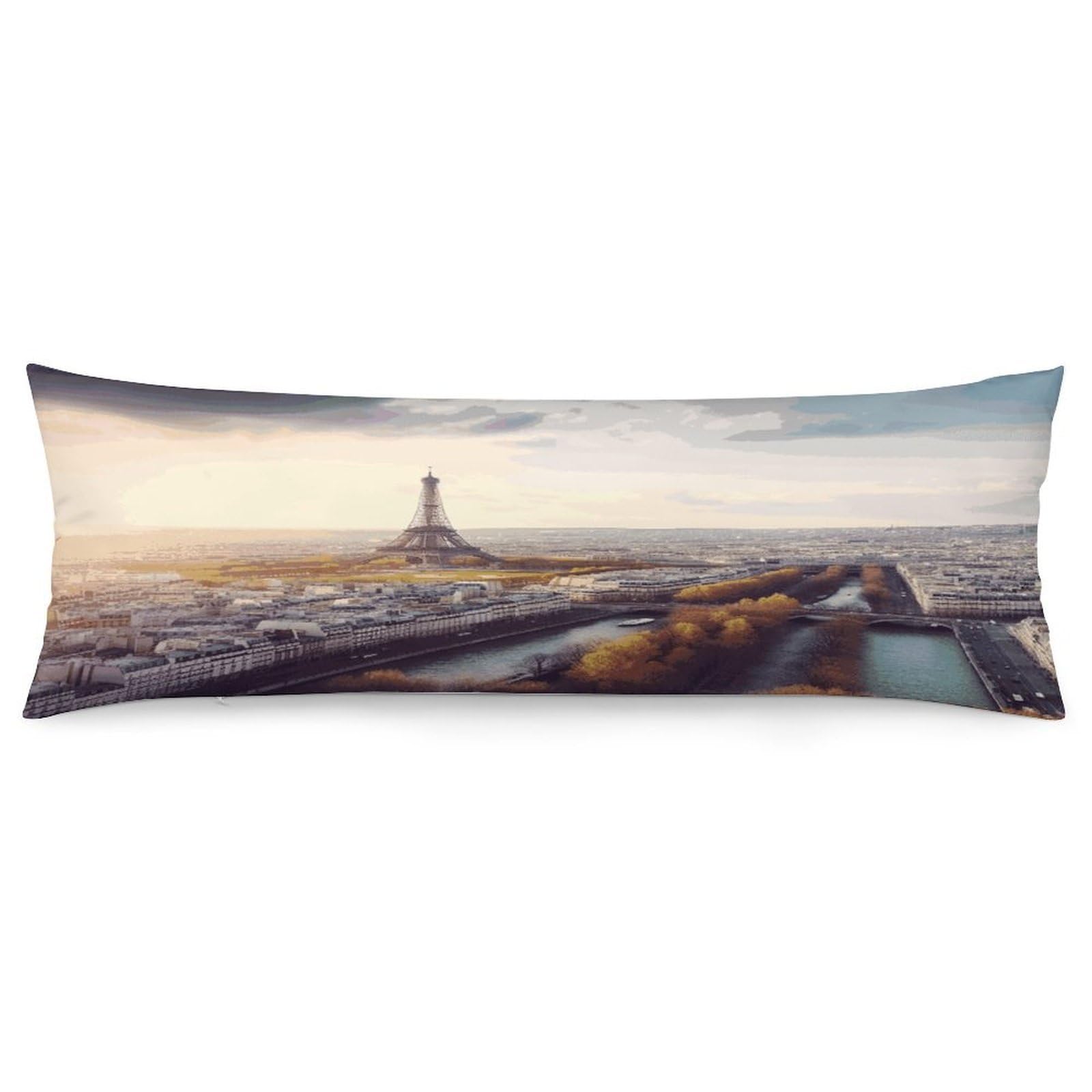 Aerial View of Paris Cityscape Pillowcase Long Body Pillow Cover Soft Decorative Body Pillow Case Breathable Large Pillowcase Cute Cozy Pillow Protector for Bed Sofa Couch Room 18.9 X 53 Inch