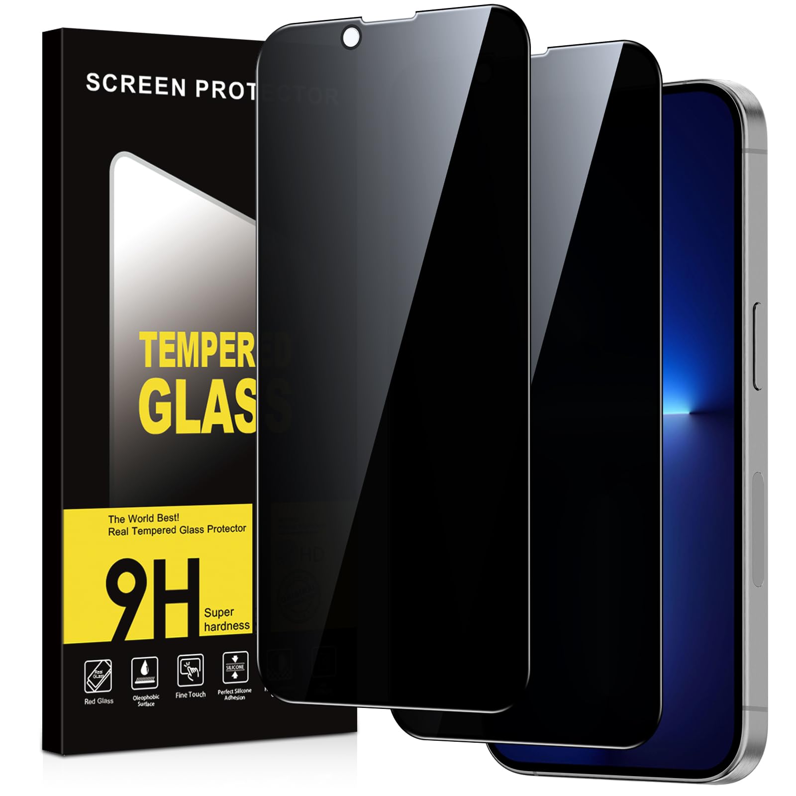 Protector Pantalla Privacidad para iPhone 13 Pro Max 2 Piezas,Anti Espía Cristal Templado,Anti-Espía Vidrio Película,9H Dureza,Anti-Arañazo,Sin Burbujas,Privacy Screen Protector