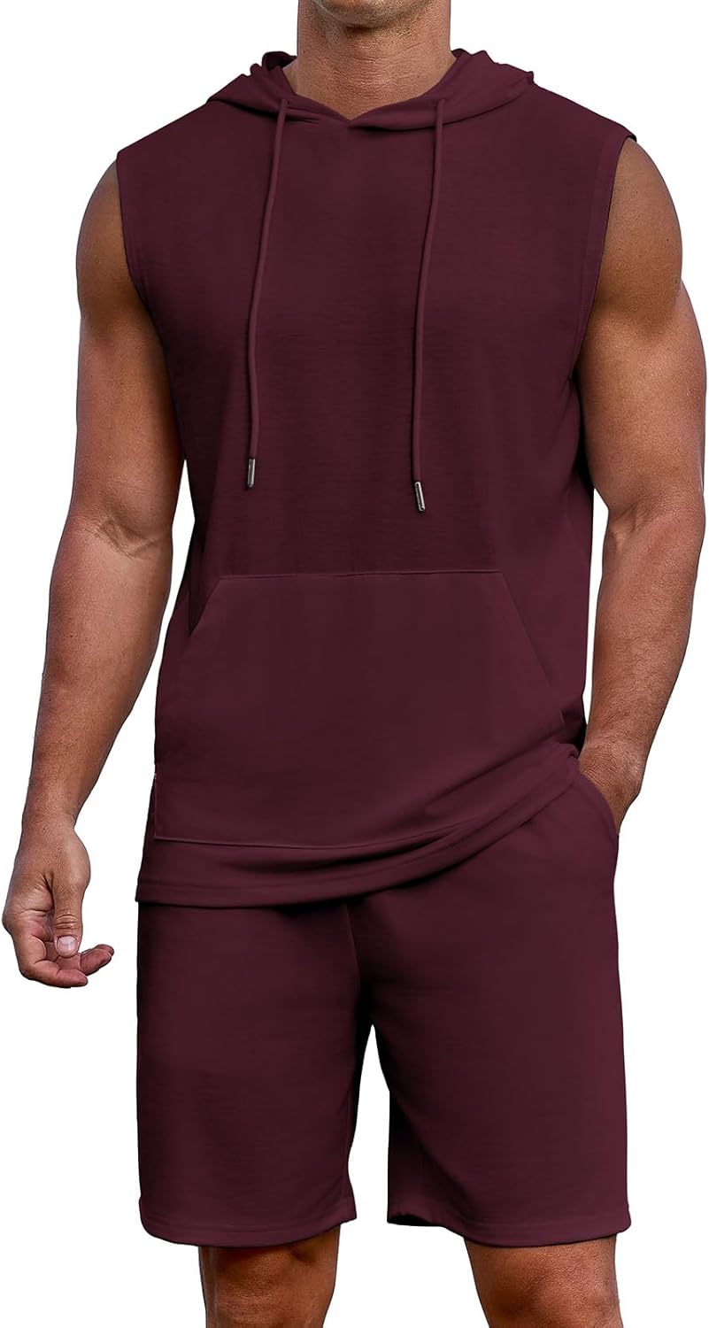 Uni Clau Men's Short Sleeve Summer Tracksuit Hooded Tanks Tops Sweatsuit 2 Piece Casual Sports Shorts Set