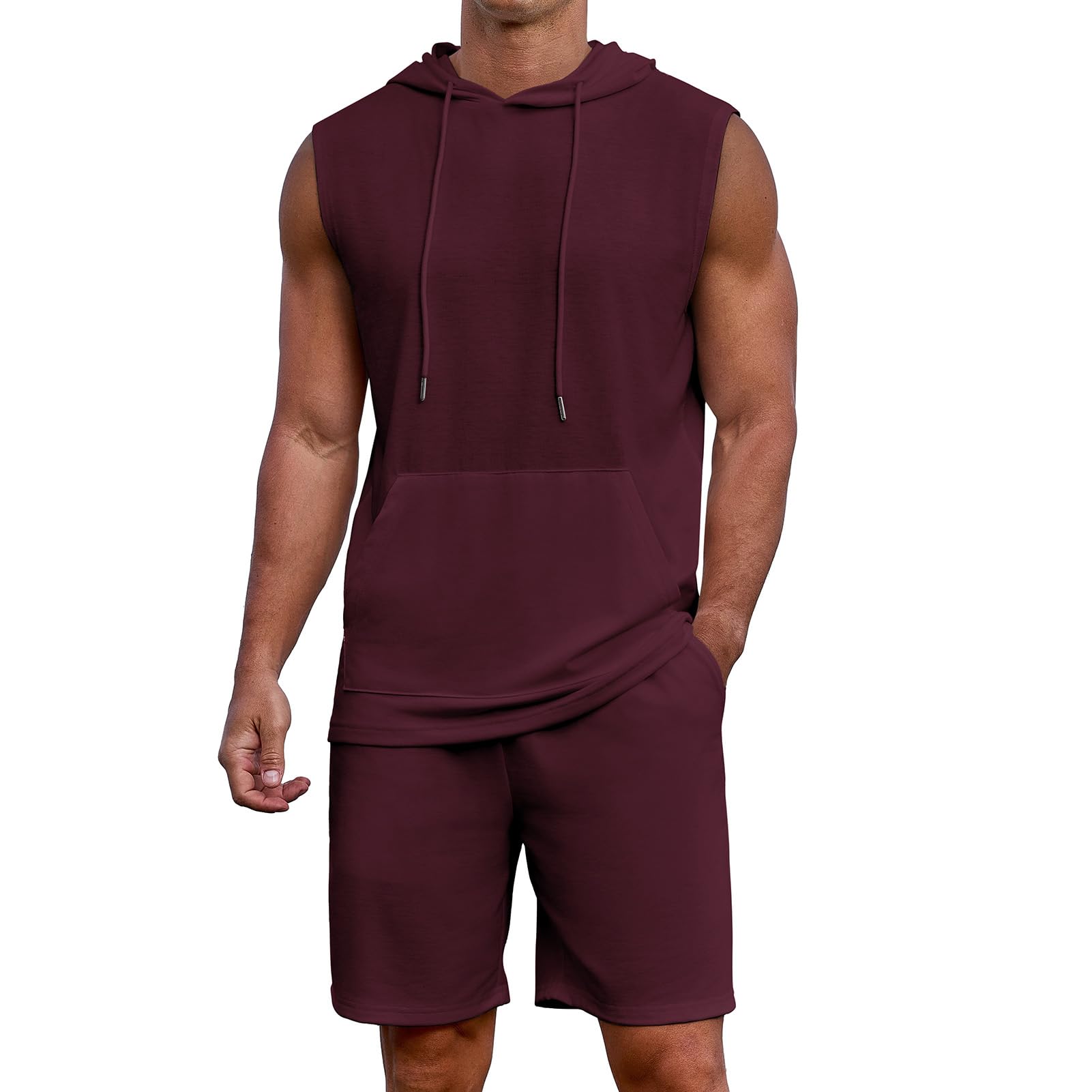 Uni Clau Men's Short Sleeve Summer Tracksuit Hooded Tanks Tops Sweatsuit 2 Piece Casual Sports Shorts Set