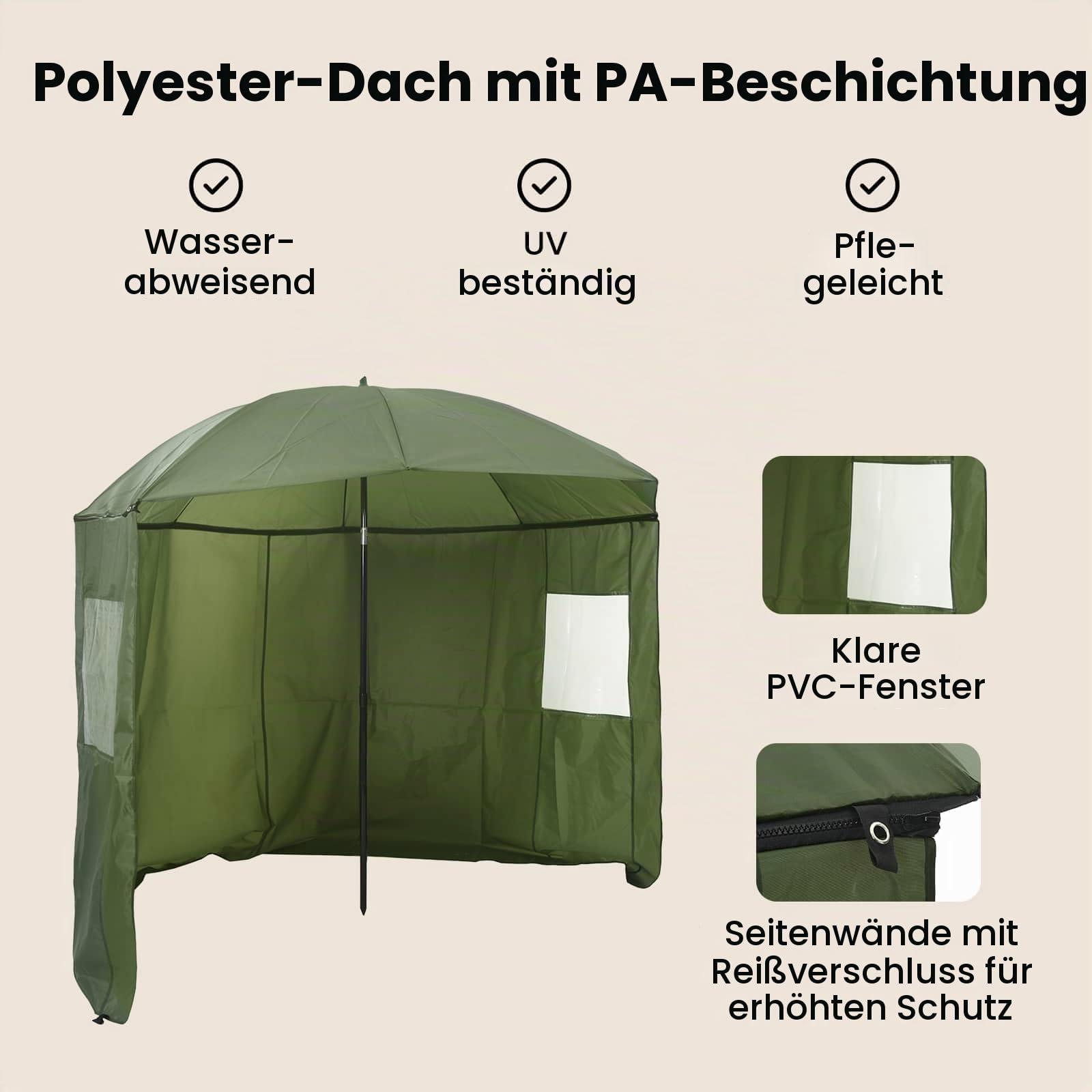 vidaXL Angelschirm Anglerschirm Regenschirm Schirmzelt mit Seitenwand Grün