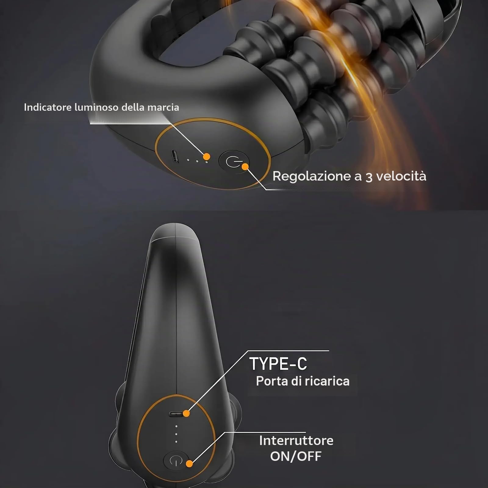 Massaggiatore Elettrico a Rullo Manuale, Rullo Massaggiante Elettrico con Manico, Design Bionico Intelligente a 6 Aste, 3 Velocità per Gambe, Schiena, Spalle