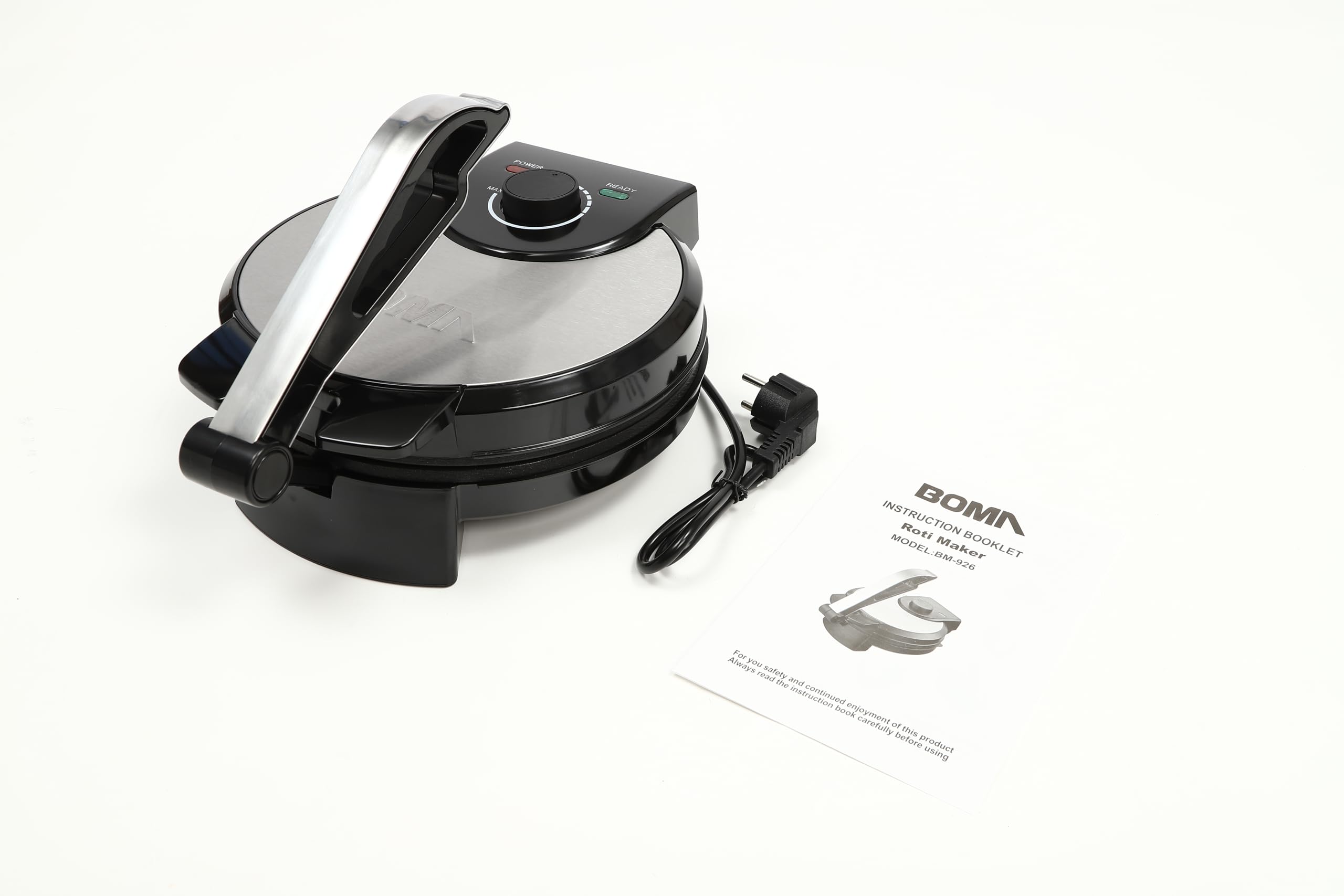 Roti-Maker 1200W mit Antihaftbeschichtung, Temperaturregelung, abnehmbarem Griff, für Chapati, Tortilla, Tacos, Silvery