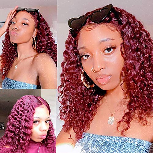 Burgundy Colored Wigs Human Hair Wigs 13x4 Ear To Ear Deep Wave Lace Front Human Hair Wigs For Black Women Brazilian Virgin Hair Glueless Pre Plucked With Baby Hair Near Invisible Lace 10 Inch