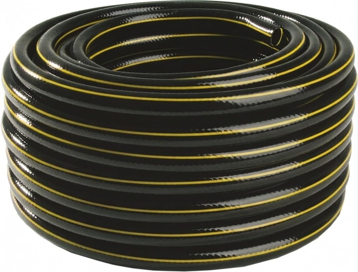 Tubo da Giardino 3/4' 50M - Tubo per Irrigazione Rinforzato a 3 Strati in PVC, Flessibile, Antitorsione e Resistente ai Raggi UV per Giardino, Prato e Piante, Nero