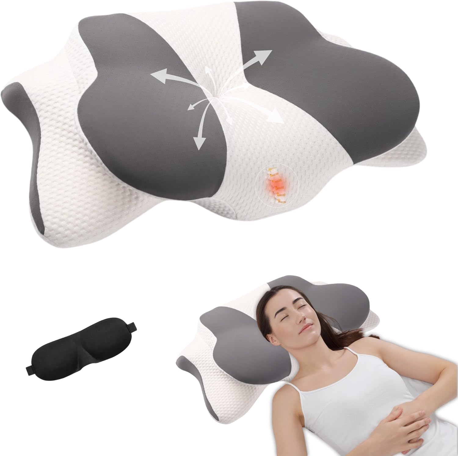 Cervical Pillow for Neck Pain, Ergonomic Pillow with Two Removable Covers & Eye Mask, Orthopedic Memory Foam for Neck Pain, Anti Snore Pillows, Neck Support for Side/Back/Stomach Sleepers Cervical Pillow for Neck Pain, Ergonomic Pillow with Two Removable Covers & Eye Mask, Orthopedic Memory Foam for Neck Pain, Anti Snore Pillows, Neck Support for Side/Back/Stomach Sleepers