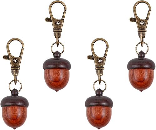 CHGCRAFT 4 llaveros de madera de bellota con cierre giratorio de langosta de aleación de zinc, dijes para bricolaje, llavero, collar, manualidades,