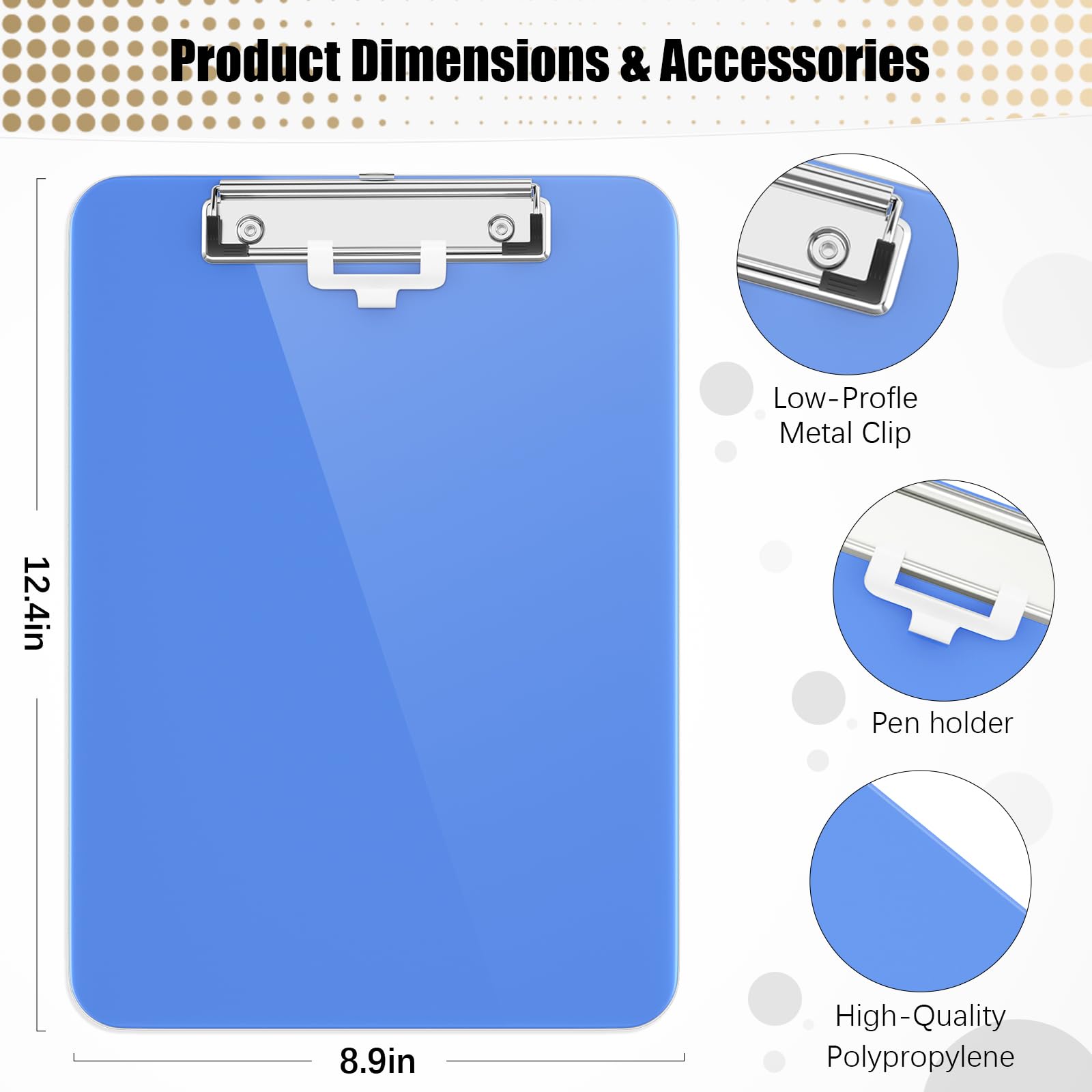 Hongri Plastic Clipboard with Pen Holder, Blue 8.5x11 Letter Size Clip Board for Classroom Office, Students, Nurses and Women - Image 3