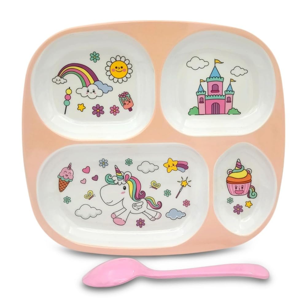 Superware Melamine Kids Unicorn Dining Plate Set of 2 with Spoons | 4 Section Thali for Toddlers & Babies | Durable BPA Free Mealtime Dinnerware-picture-30