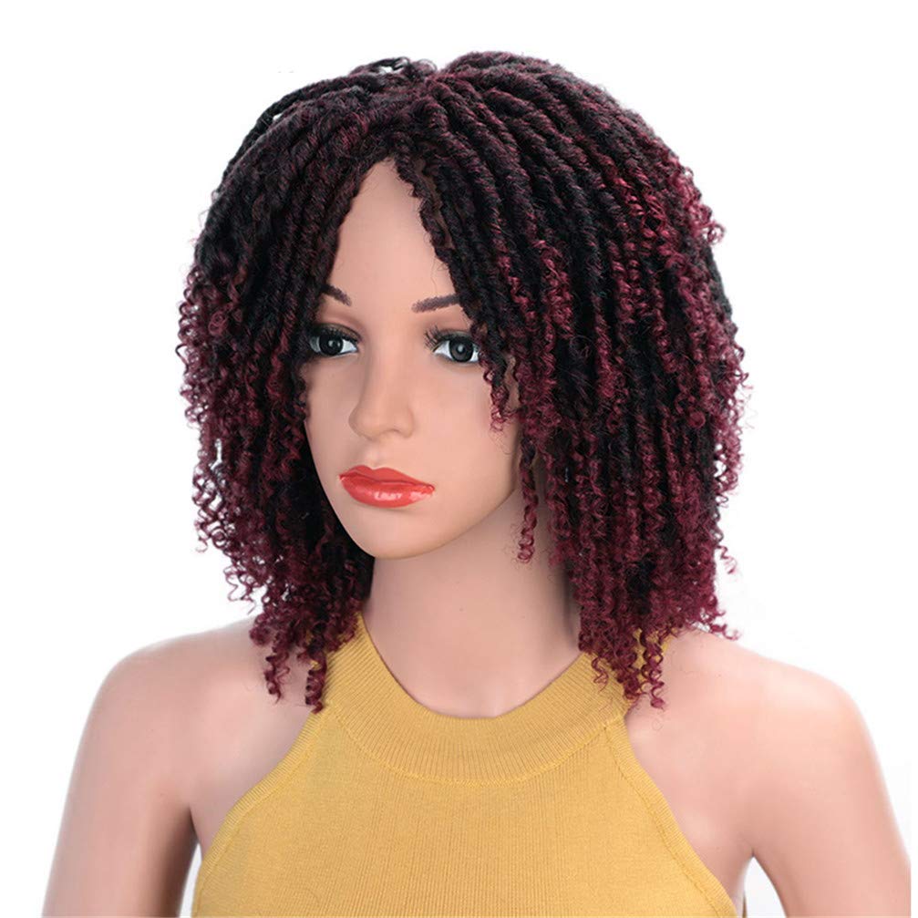 Perruque Afro Synthétique 14 pouces couleur ombré avec tresses twist bouclées pour femme