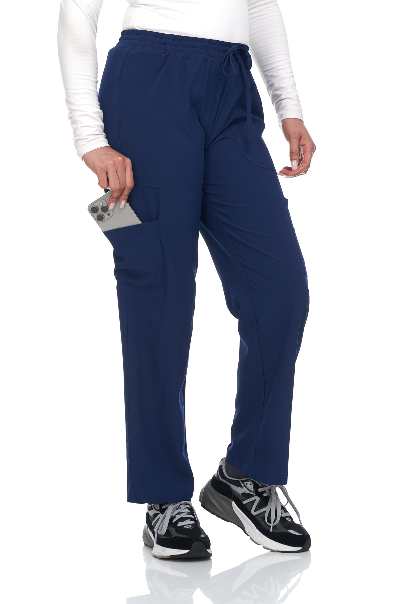 Scrubs for Women 4 Pocket Pants Stretch Nurse Scrub Pants for Medical Uniform and Home Attendant Lightweight (US, Alpha, Small, Regular, Regular, Navy)