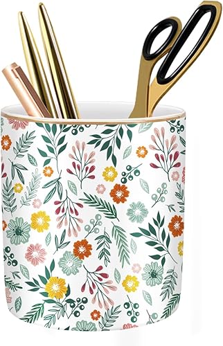 Miniatura 26 de WAVEYU Soporte para bolígrafos, taza para lápices, para escritorio, bonito soporte para brochas de maquillaje, organizador de cerámica duradero,