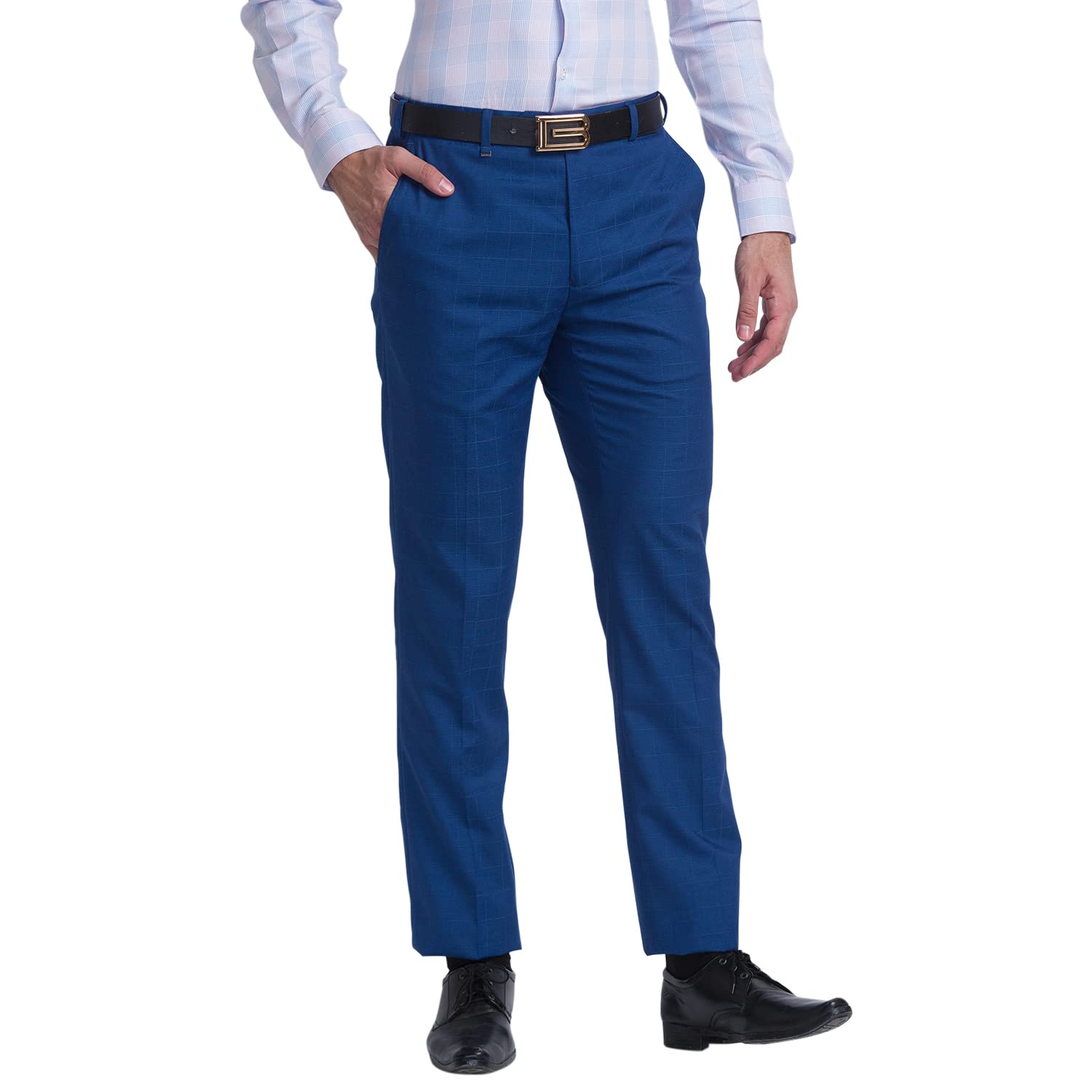 raymond Men's Polyviscose Blend Checks Pattern Contemporary Fit Flat Front Formal Trouser-picture-37