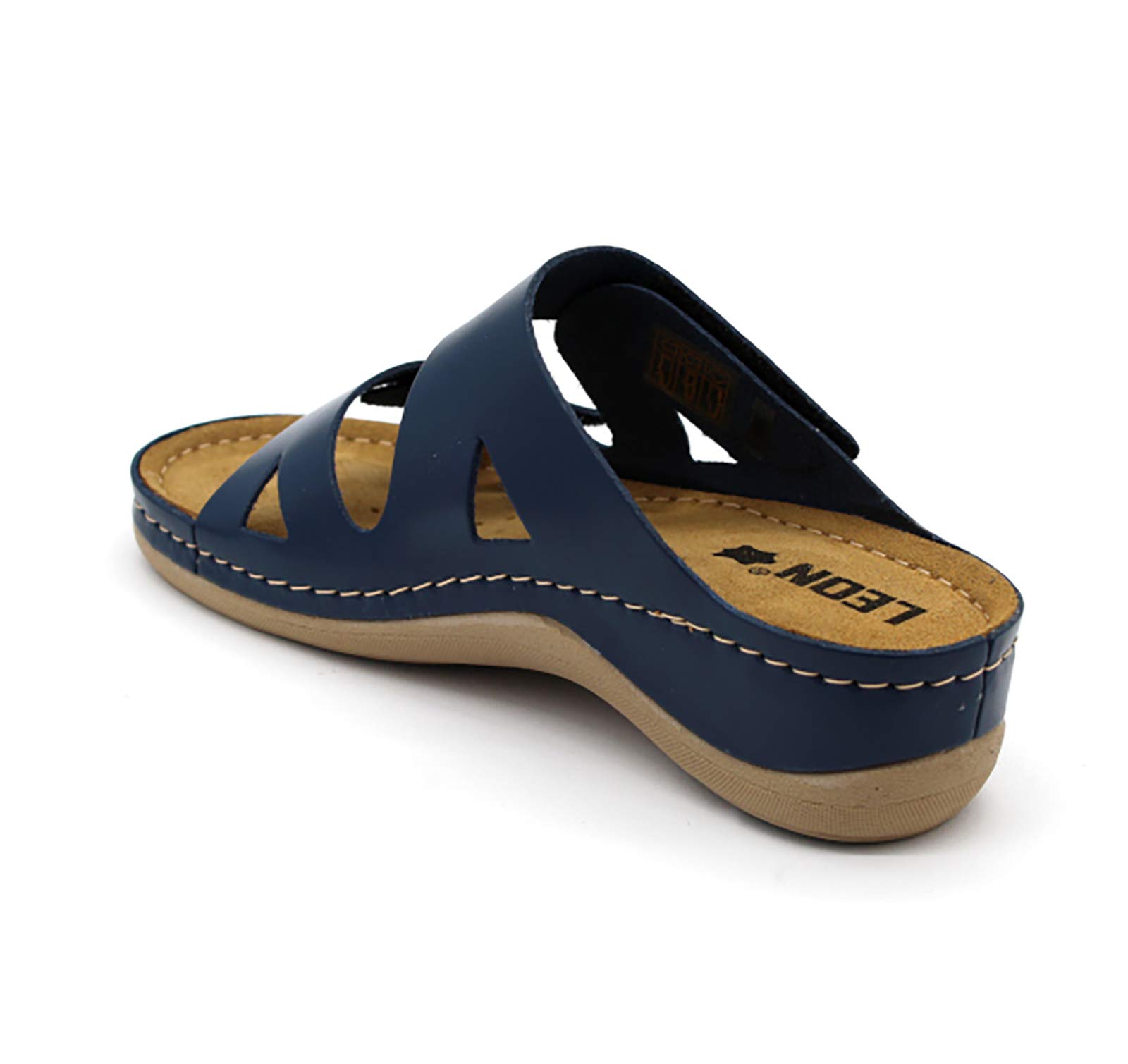 LEON 906 Sandalias Zuecos Zapatos Zapatillas de Cuero para Mujer