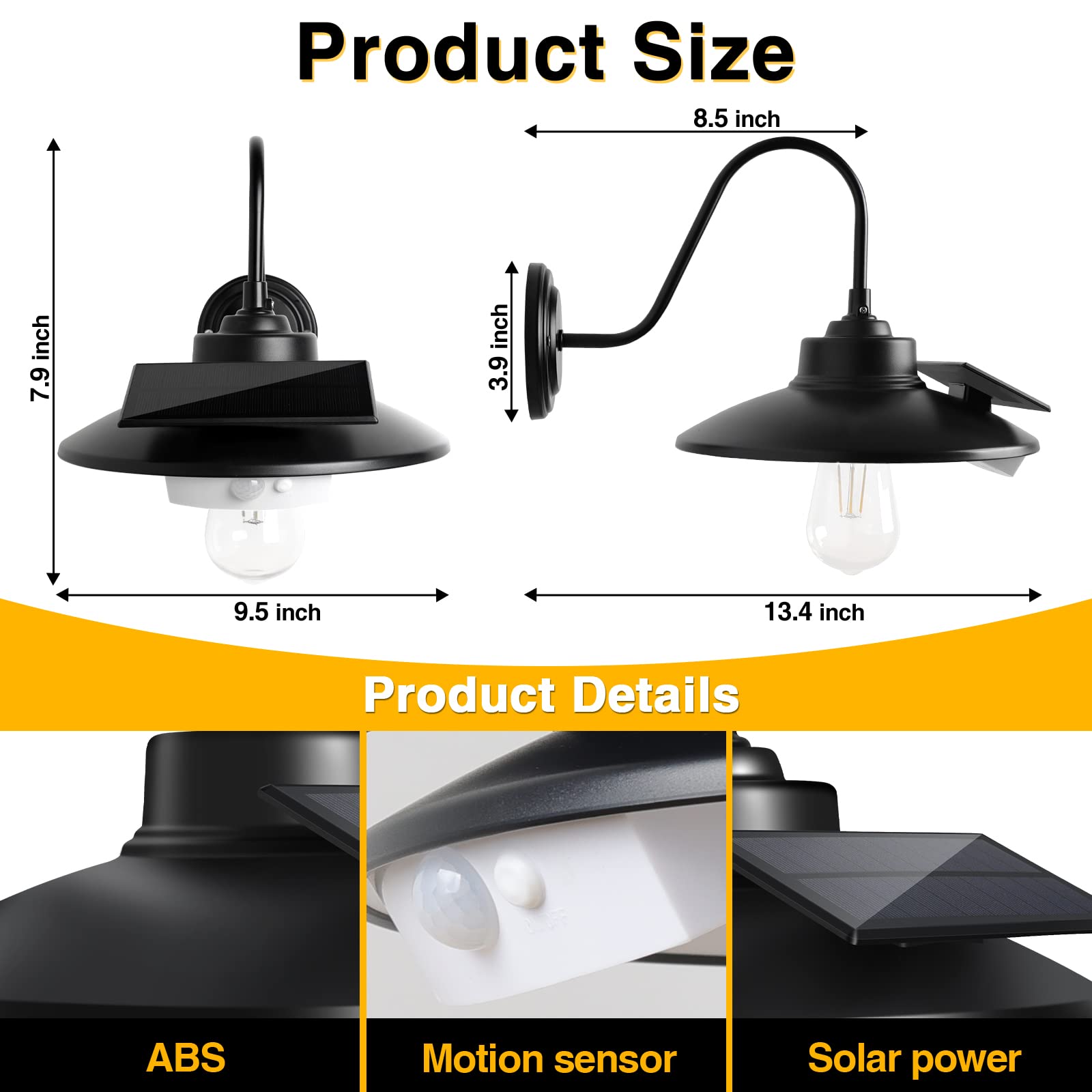 Aulanto Solar Barn Light with 3 Lighting Modes Solar Barn Lights Outdoor Waterproof, Motion Sensor Solar Porch Lights, Retro Outdoor Solar Light with Bulb for Barn Porch Farmhous Shed Outdoor (2pack)