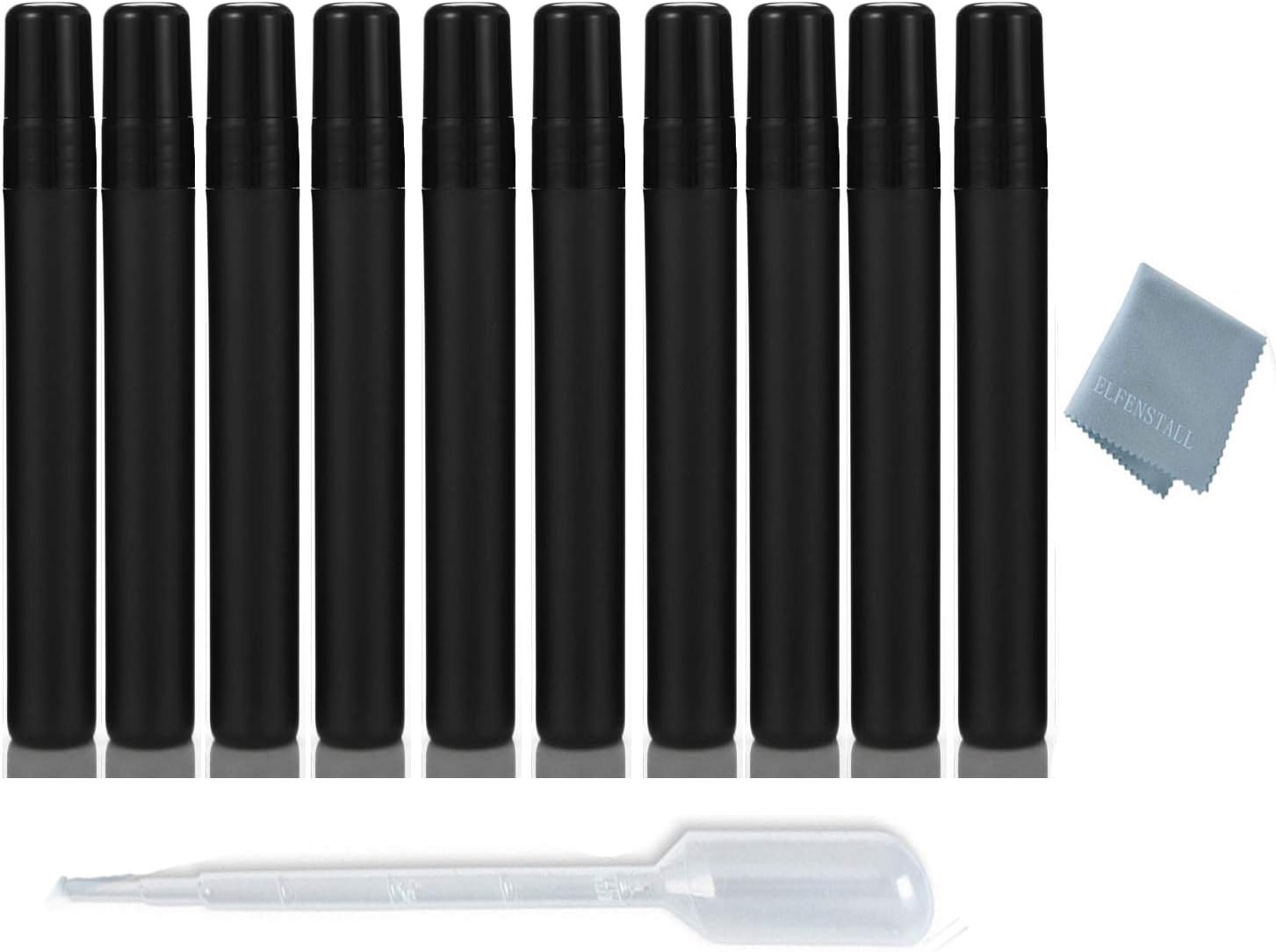 Elfenstall- Cool Black 10pcs 10ml 1/3OZ Atomizer Empty Matte Plastic Fine Mist Spray bottle Refillable Fragrance Perfume Scent Sample Bottle for Travel Party Makeup Tool