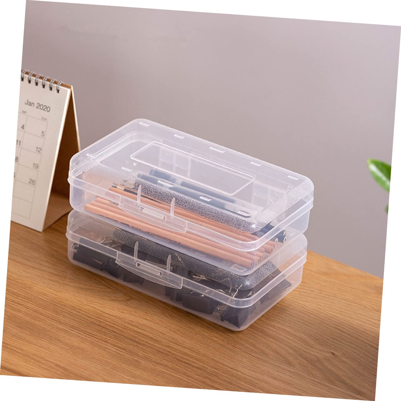 POPETPOP Contenitore Portapenne Impilabile in Plastica Trasparente 6 Pezzi Coperchio Rapido per Studenti e Organizzazione Cancelleria Scuola Ufficio