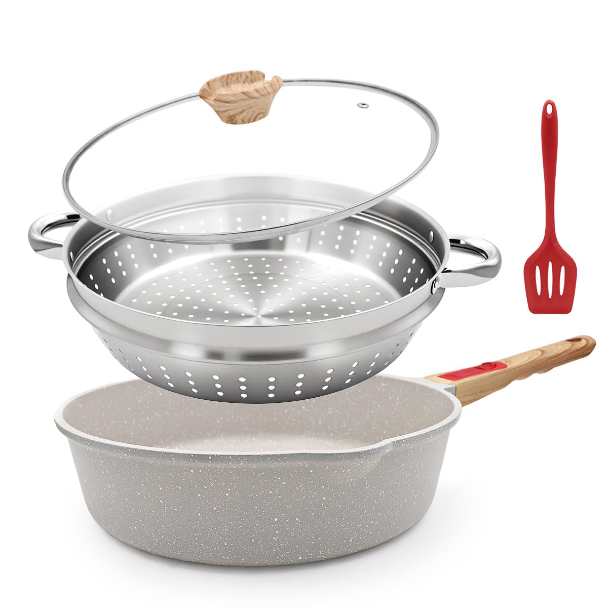 Bobikuke 12-Inch Non Stick Deep Frying Pan