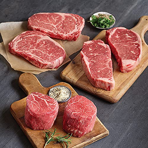 Premium Kansas City USDA Prime Steak Sampler with USDA Prime Filet Mignon Steak, Boneless Ribeye Steaks and Kansas City Strips - The Ultimate Steak Selection and Cooking Instruction from Kansas City