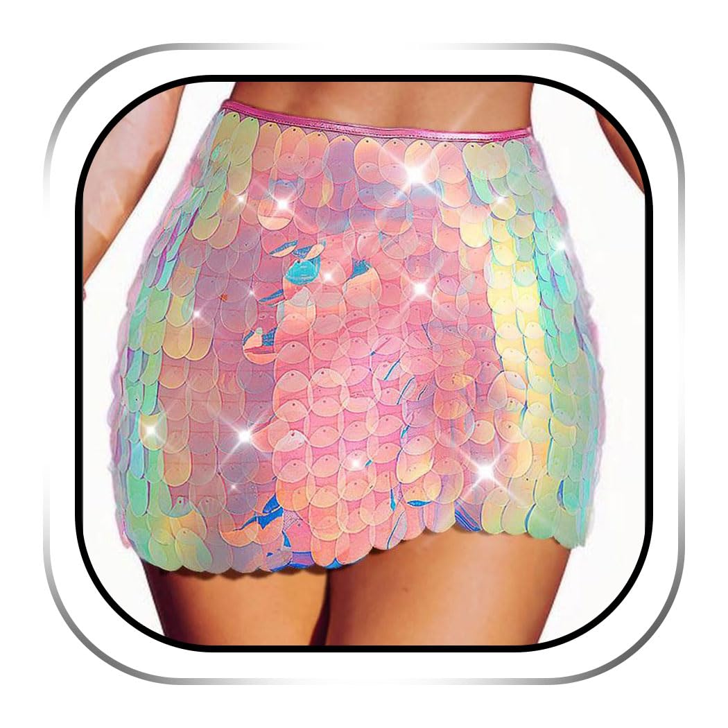 Zoestar Mermaid Sequin Skirt Sparkly Blue Belly Dance Skirts Rave Costume Outfits for Women