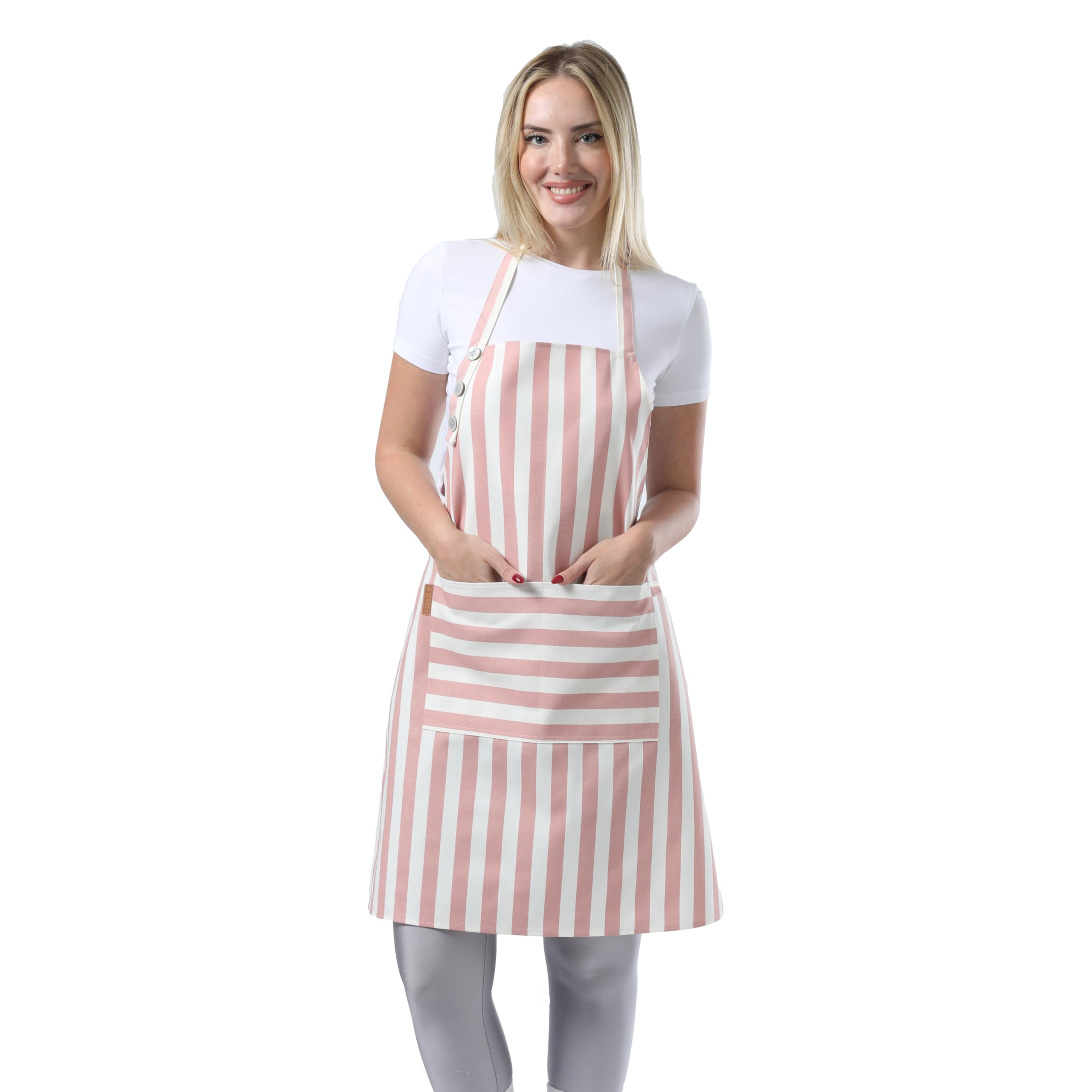 Kitchen Apron Waterdrop Resistant Cotton Apron with adjustable Aprons for Women with Pockets Cooking Apron Chef Apron for Men (1, Powder Pink)