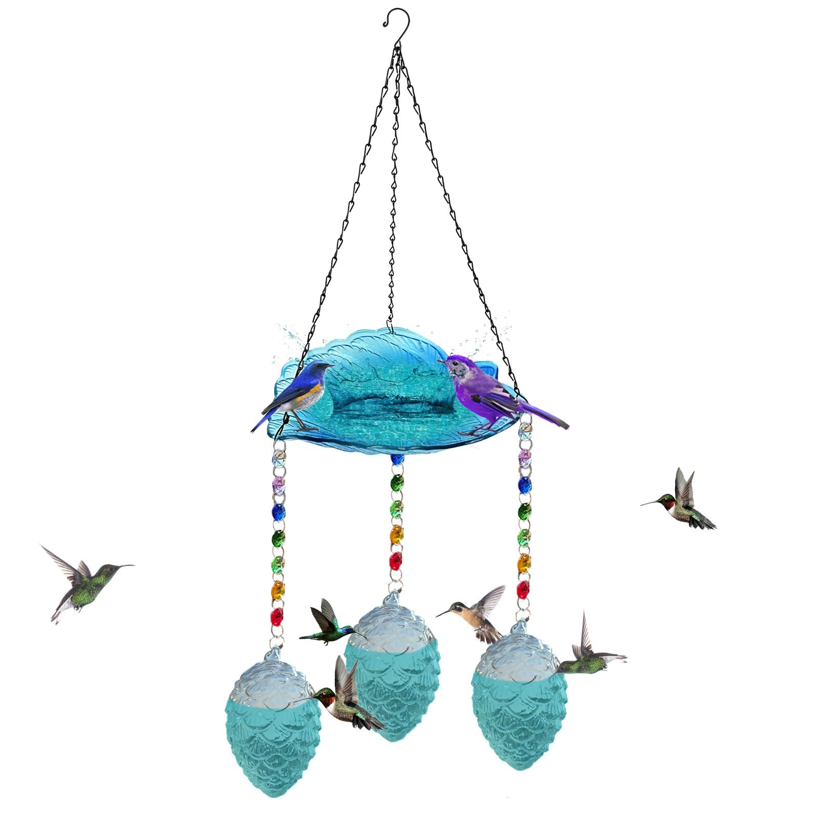 Mangeoire Oiseaux À Suspendre, Boueur d'oiseaux Ronde pour Jardin 2 en 1 Distributeur Nourriture Abreuvoir Bassin Oiseaux pour Yard De Jardin en Balcon