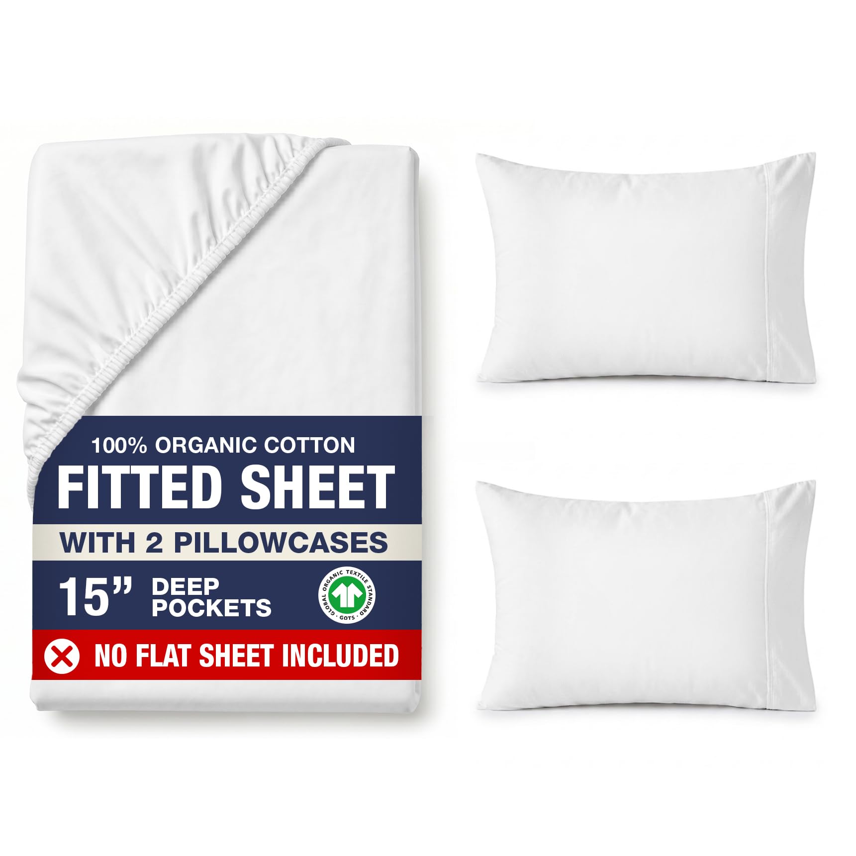 Lane Linen 100% Organic Cotton Fitted Sheet Set in White